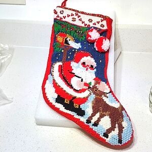 Vintage Needlepoint Christmas Stocking